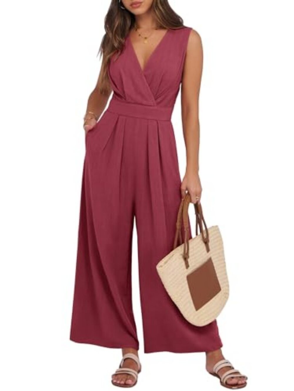 Women's Linen Sleeveless Wrap Jumpsuits